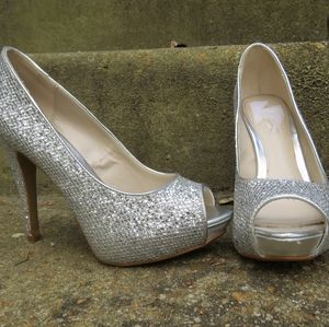 Sparkly Sequined Open Toed Heels